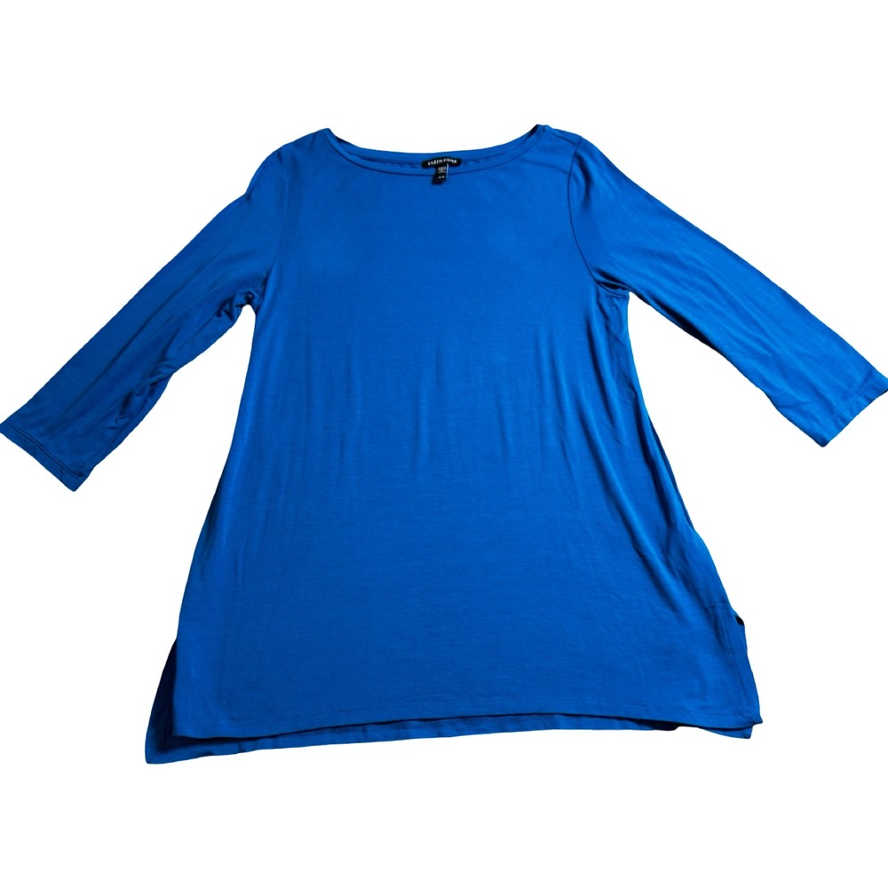 Eileen Fisher Tunic Women XS Blue Excellent Tencel 3/4 Sleeve Boat Neck S22